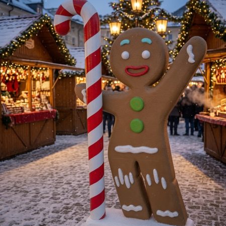 Christmas Gingerbread Man & Candy Cane Statue