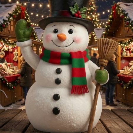 Christmas Snowman with Broom Statue