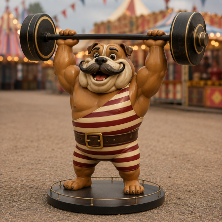 Strongman Bulldog Statue with Barbell