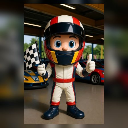 Racing Driver Statue with Chequered Flag