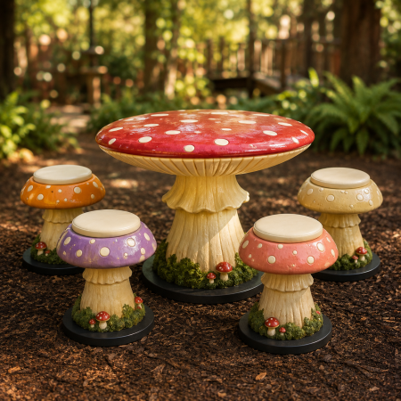 Ensemble table et tabouret en forme de champignon